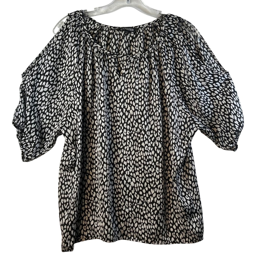 Express Black and White Printed Cold-Shoulder Blouse